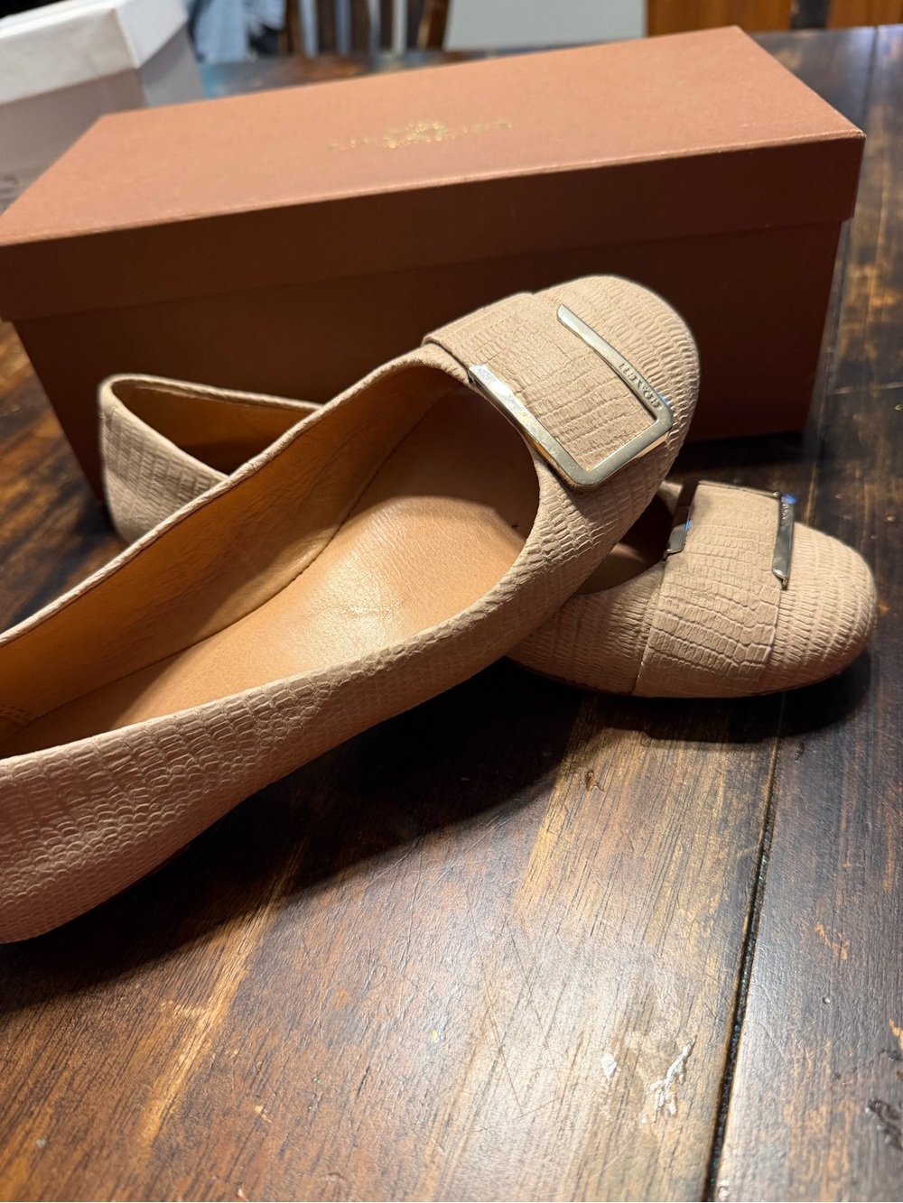 Coach Beige Textured Leather Loafers with Silver Buckle